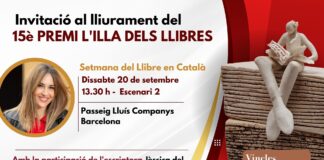 20 de setembre, acte de lliurament del 15è Premi L’Illa dels Llibres a Jèssica del Moral